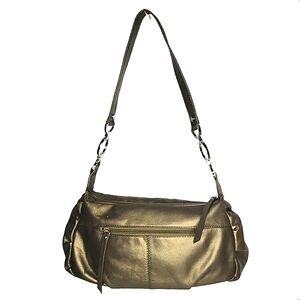 Y2K Leather Sereta Shoulder Clutch Bag Small Metallic Chrome Bronze Gold Formal